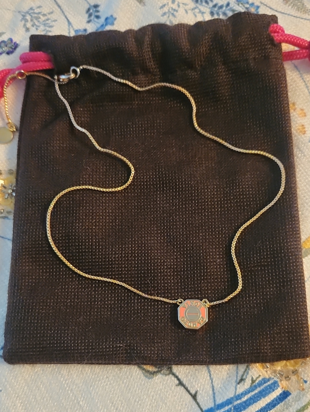 Vince Camuto Gold-Tone Women’s Octagon Pendant Necklace - Pink Accent